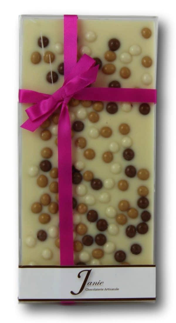 Tablette Chocolat Blanc 33% Céréales Croustillantes Janie Chocolaterie Artisanale